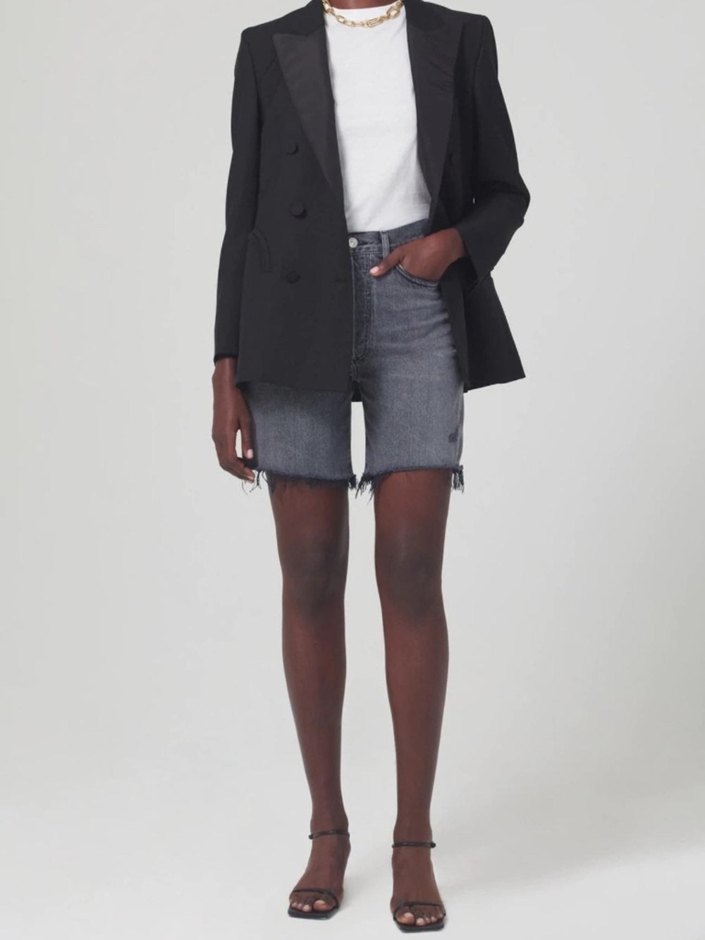 LIKE NEW: Citizens of Humanity Black Camilla Thigh Denim Shorts - Picture 6 of 8
